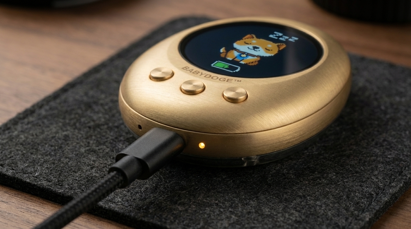 PetVault charging via USB-C on felt pad