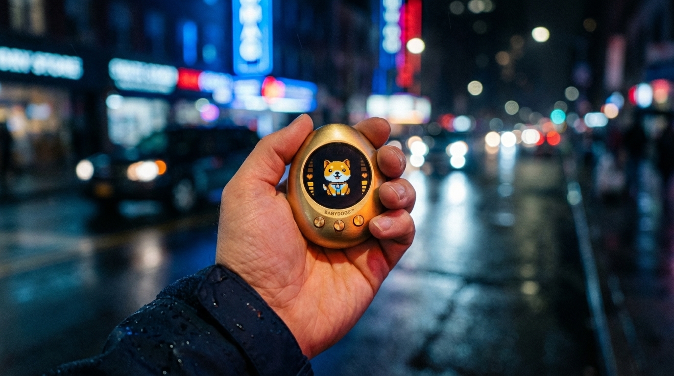 Man holding PetVault on city street at night