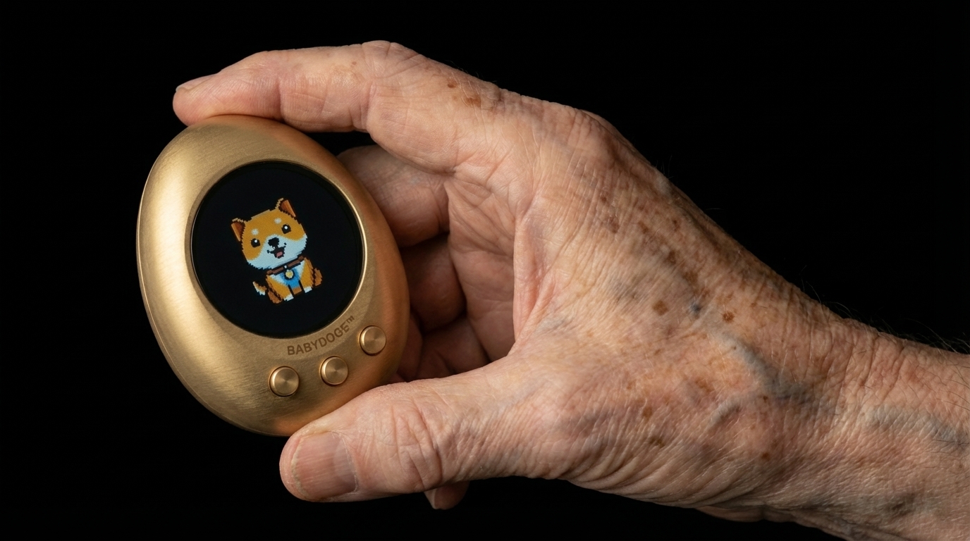 Elderly hand holding PetVault
