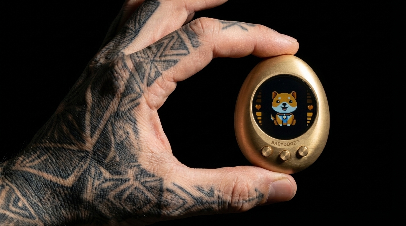 Tattooed hand holding PetVault